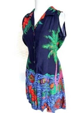 Koko Knot Hawaiian Tropical Dark Blue Sleeveless Dress Size Medium